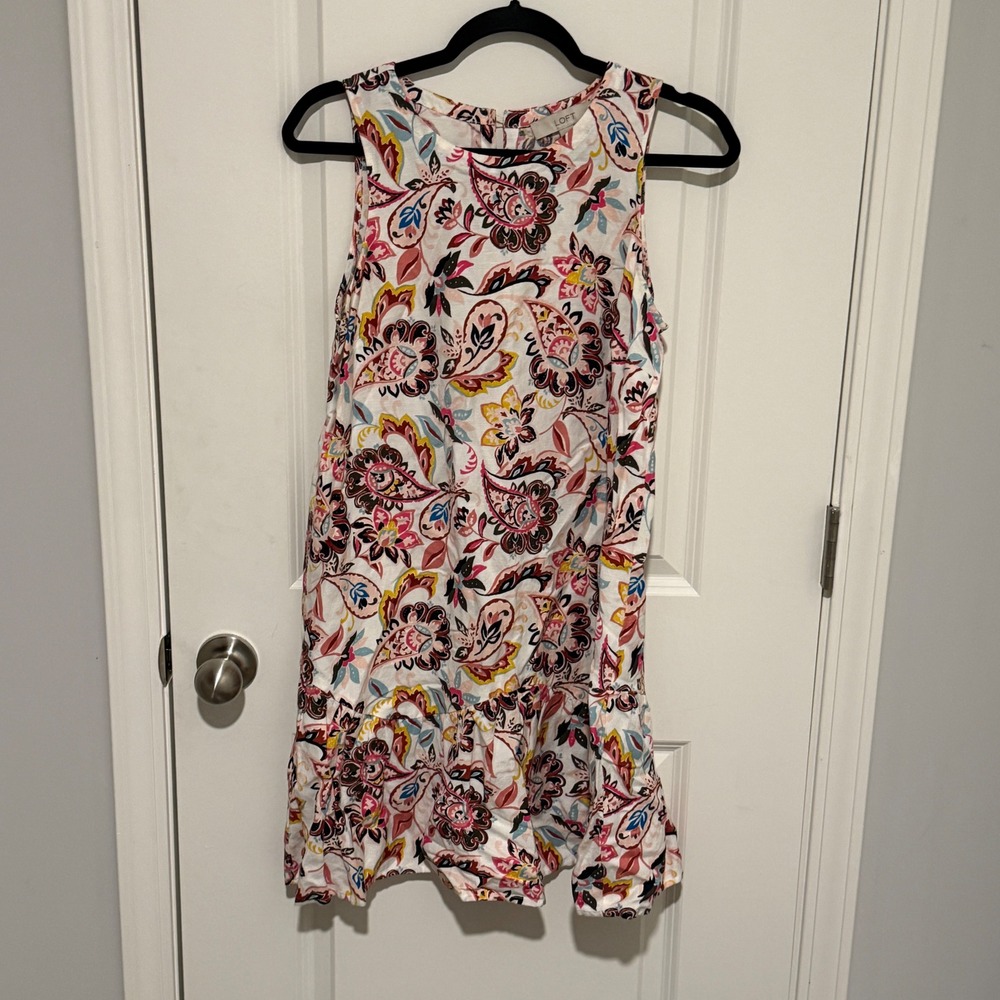 LOFT Linen Blend Paisley Print‎ Sleeveless Ruffle Hem Dress Size 4